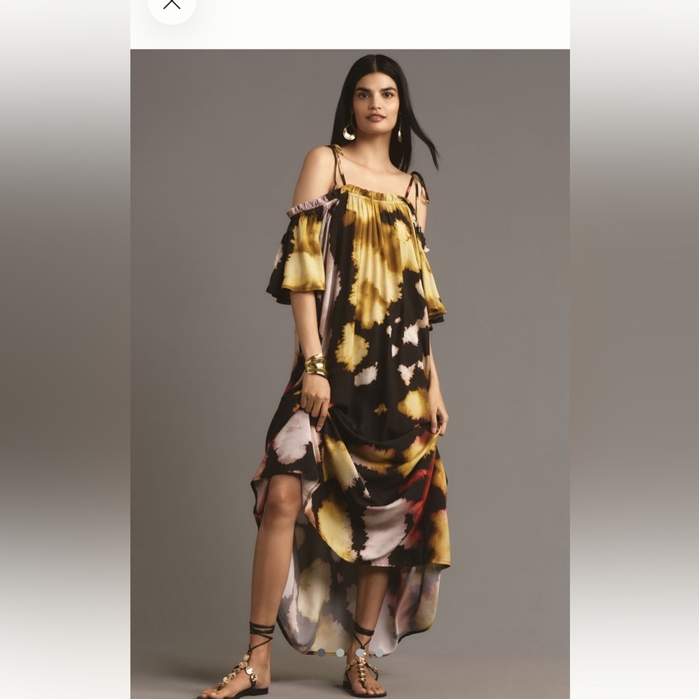 NWT Anthropologie Conditions Apply Printed Tie Strap Maxi Dress Kaftan One Size